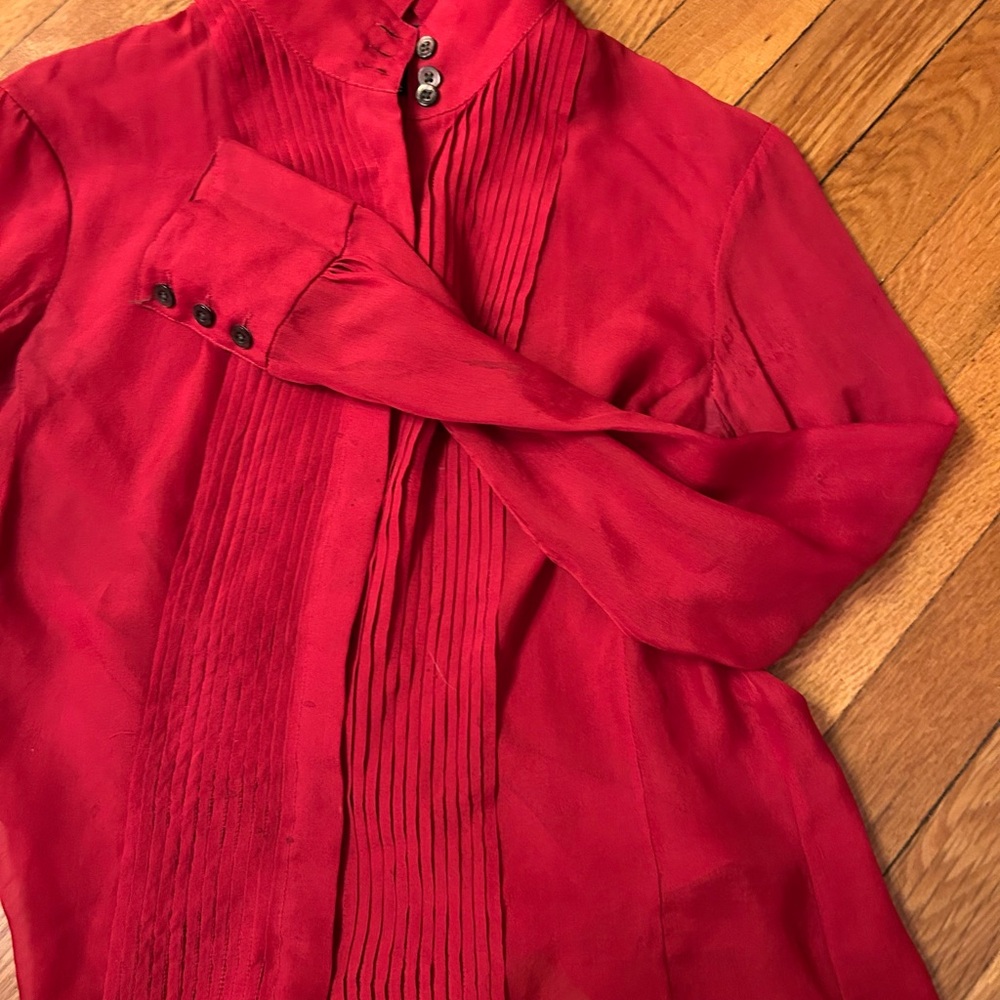 Brooks Brothers Vibrant Red Pleated Silk Blouse